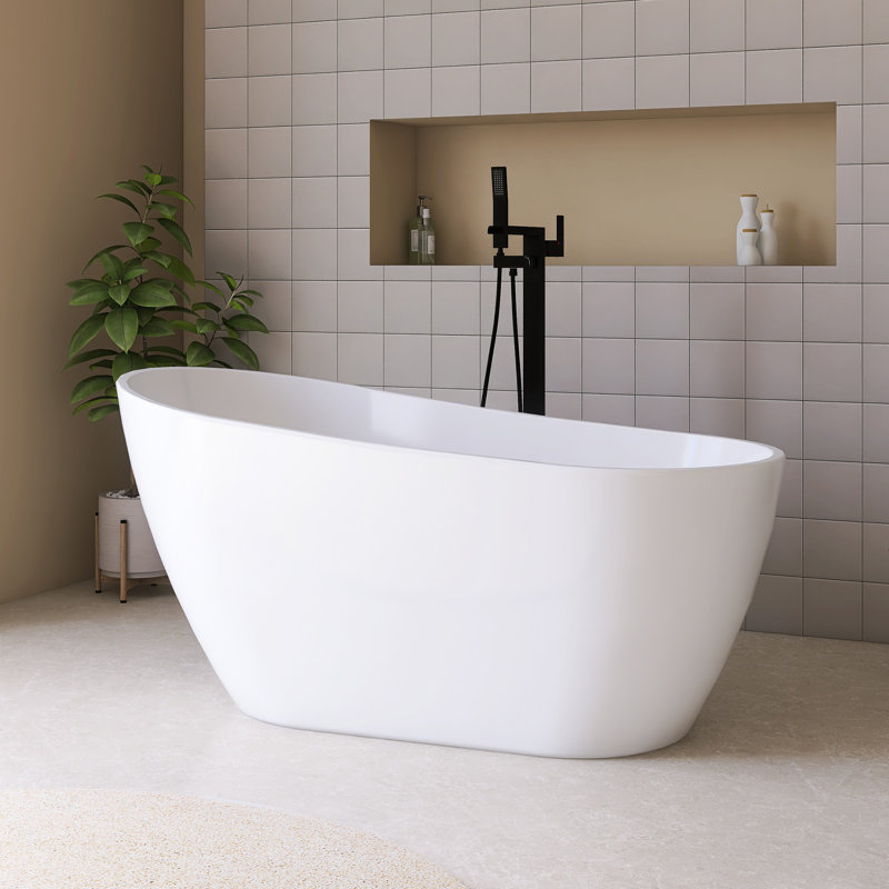 59'' Acrylic Freestanding Soaking Bathtub In Glossy White