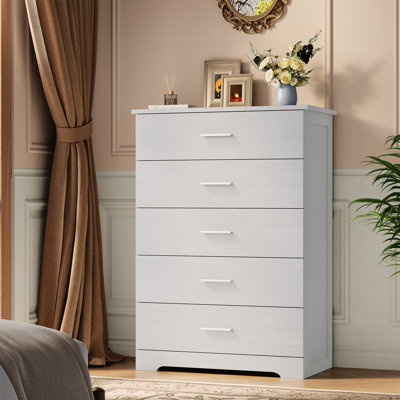 5 Drawer Vertical Storage Chest, Multi-Scene Household Organizer Cabinet, Functional Storage Furniture for Bedroom, Hallway and Lounge Areas, White