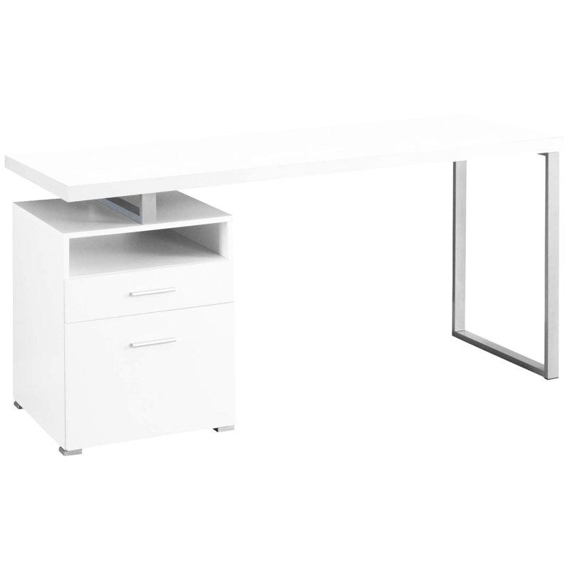 Bureau à la maison pour meubles de bureau: l 60 po, stratifié blanc, métal gris, rangement pratique pour tiroir d'écriture
