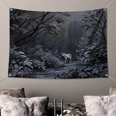Tapisserie murale loup gris dans la forêt - décoration murale loup