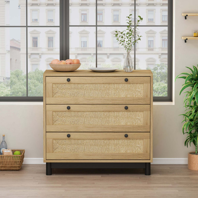 Darreon 30.31"3-Drawers Storage Cabinet,Chest,Sideboard, Oak