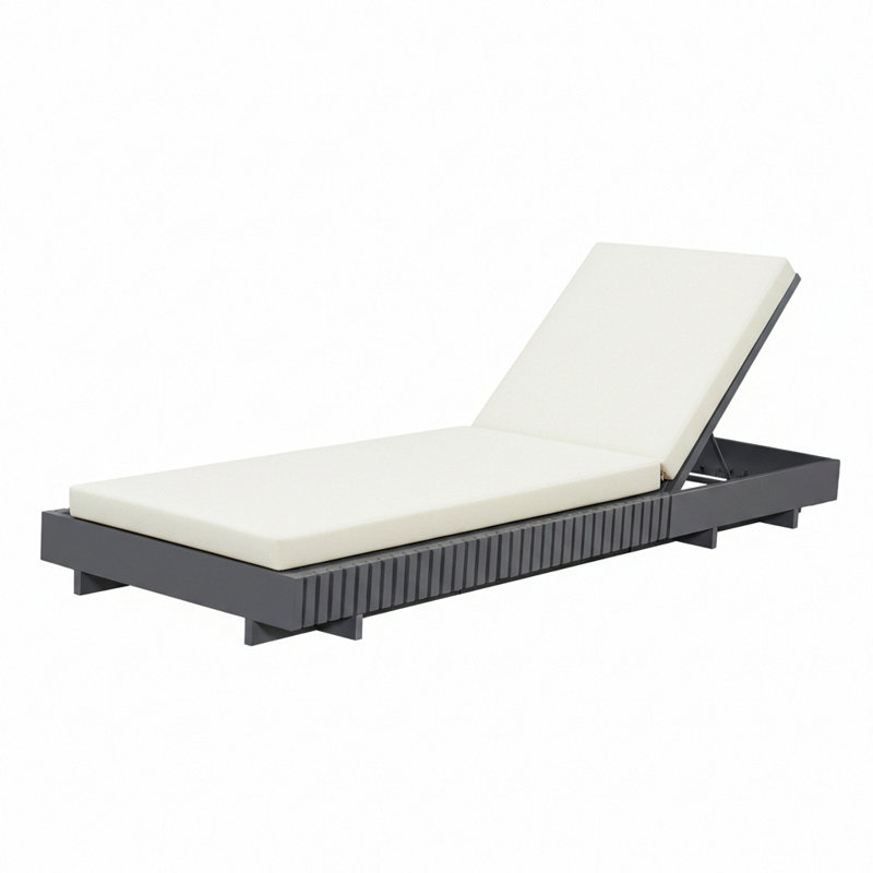 Acacia Solid Wood Outdoor Chaise Lounge With Water-Repellent Cushion, 400Lbs Capacity, Modern Patio Sun Lounger For Garden, Poolside