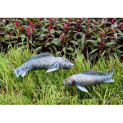 Outdoor Garden Statues & Sculptures Antique Copper Koi Fish Decor Metal Yard Art 