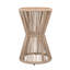 Élégante table d'appoint d'extérieur avec corde beige résistante aux intempéries et finition en teck clair, idéale pour la décoration de patio et de balcon