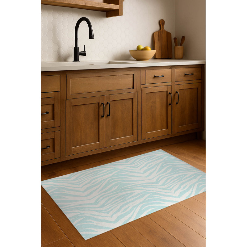 Zebra Patch Lightweight Non-Slip Kitchen Mat, Light Blue, Rectangle 2' x 3'