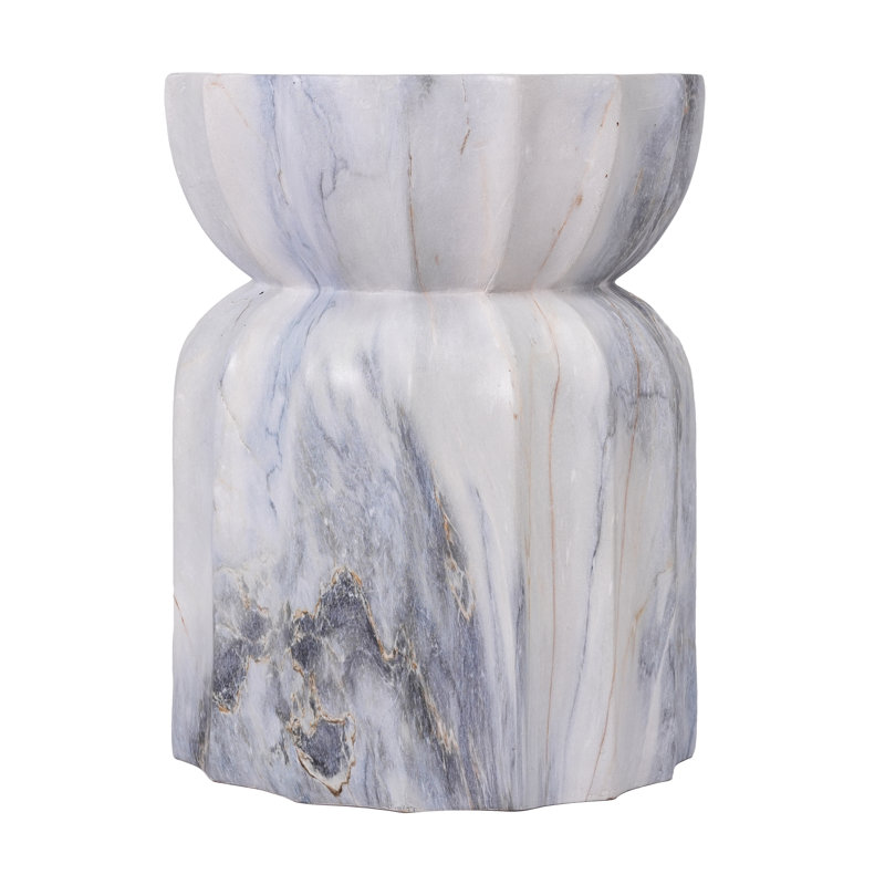 Eos 18.9"H Modern Outdoor MGO Side Table with Sculptural Fluted Design, Blue Marble