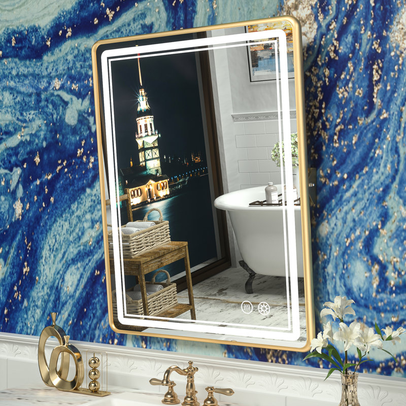 Miroir de salle de bain rectangulaire Demivion, 36 po x 28 po, Or