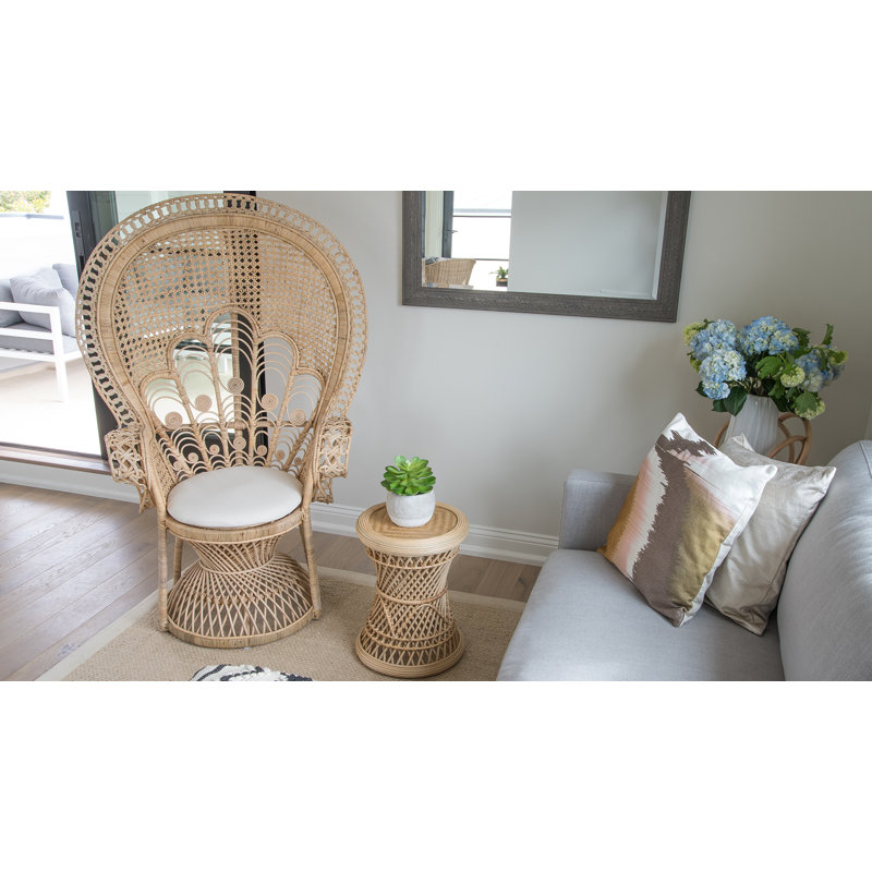 Fauteuil à oreilles touffeté en polyester de 40 po de largeur Mcevoy, Naturel