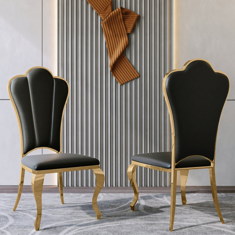 Chaise d'appoint rembourrée Dillin, Noir, Doré