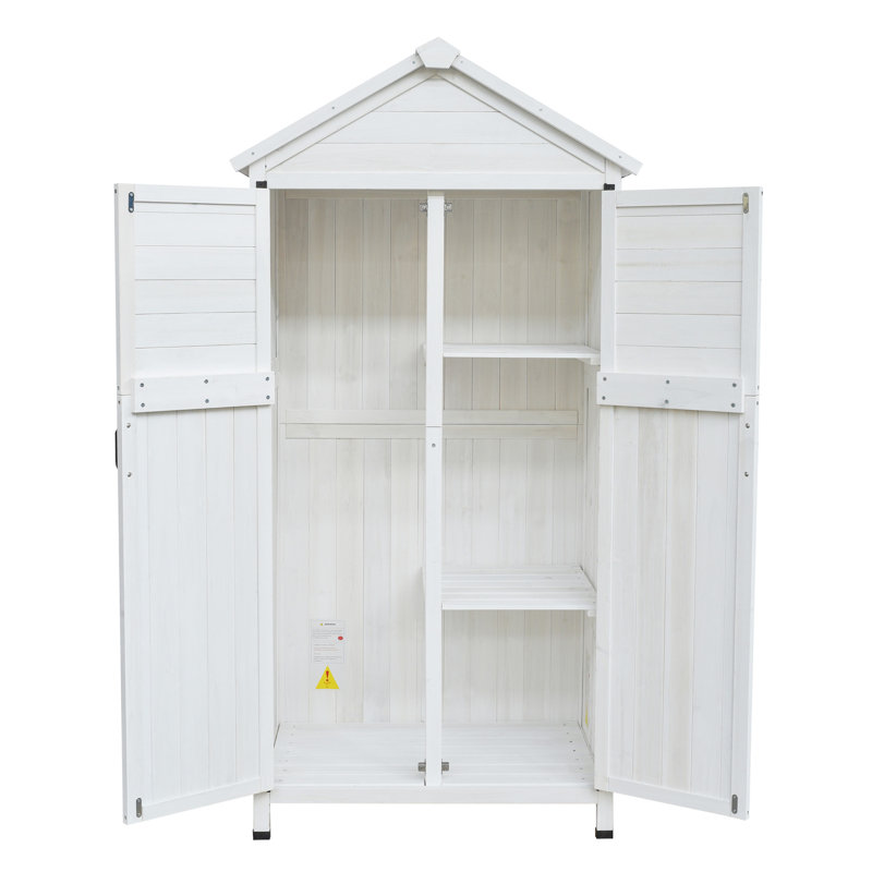 Remise de rangement 67 po en bois de sapin blanc avec portes doubles