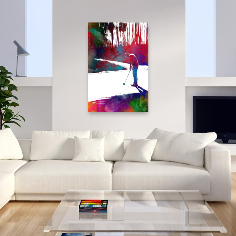 Art mural contemporain, joueur de golf, 48" H x 32" W