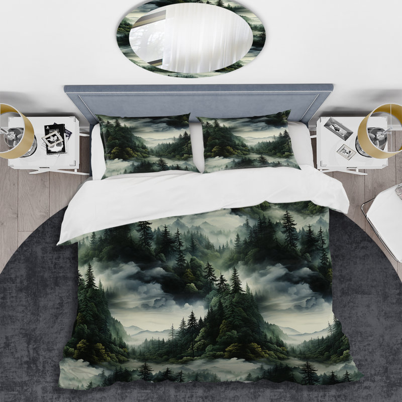 Ensemble de housse de couette Misty Forest Moody, Housse de couette simple + 1 taie décorative stan