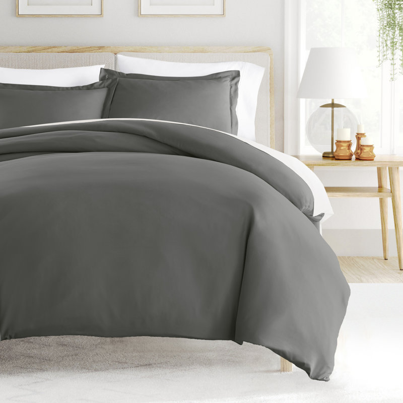 Ensemble de housse de couette brossé deux fois et ultradoux, Gris, Housse de couette double / grand + 2 taies décora