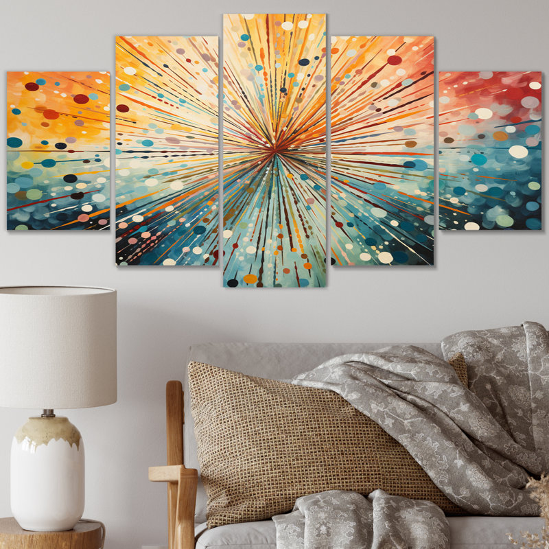 Mid-Century Sunburst Serenade I - Impression sur toile Mid-Century - 5 panneaux