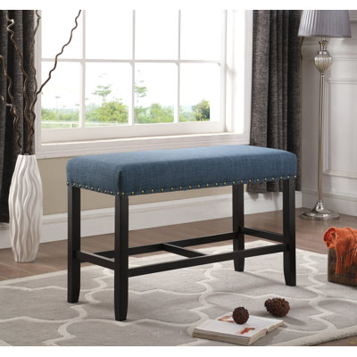 Biony Fabric Counter Height Dining Bench With Nailhead Trim, Blue