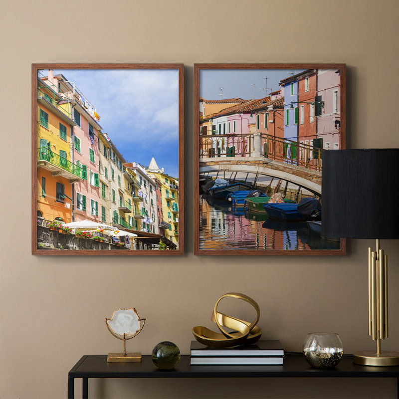 Cinque Terre - reproduction encadrée de qualité supérieure - prête à être accrochée - aucun clou requis - aucun clou requis