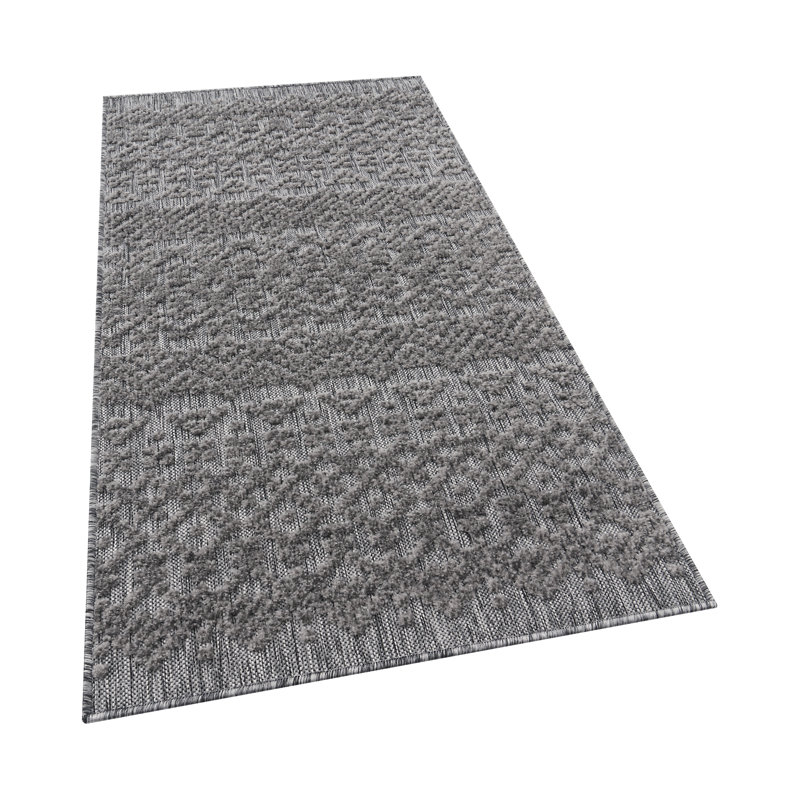Scandinavian Geometric 3D Anthracite Outdoor Rug, Round 120 x 120cm