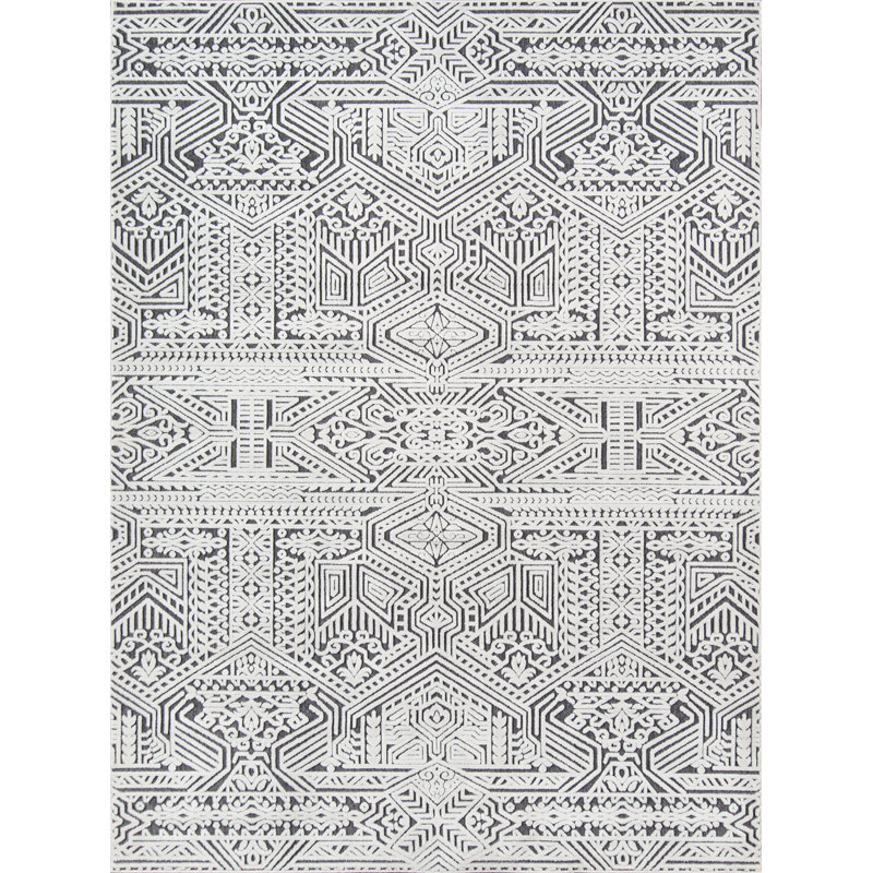 Tapis ivoire et gris anthracite tissé au métier mécanique Adhitya, Rectangle 2 pi x 3 pi