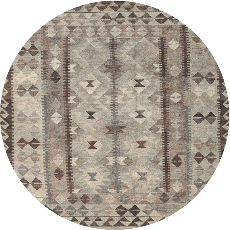 Tapis contemporain gris anthracite / ivoire, Rond 7 pi