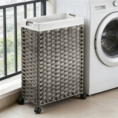 Laundry Cart, Wheeled Laundry Basket, Small Laundry Basket, Equipped With 2 Detachable Inner Lining Bags And 2 Mesh Bags, Slim Wicker Laundry Basket, Suitable For Bathrooms And Bedrooms
