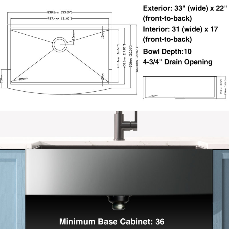 Évier de cuisine simple 33 po x 22 po avec robinet et pinces encastrées