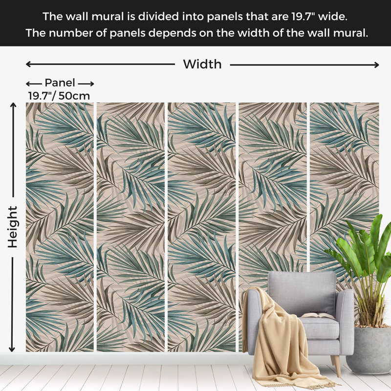 Papier peint botanique - Motif de feuille répétitif, L 110 po x l 157 po