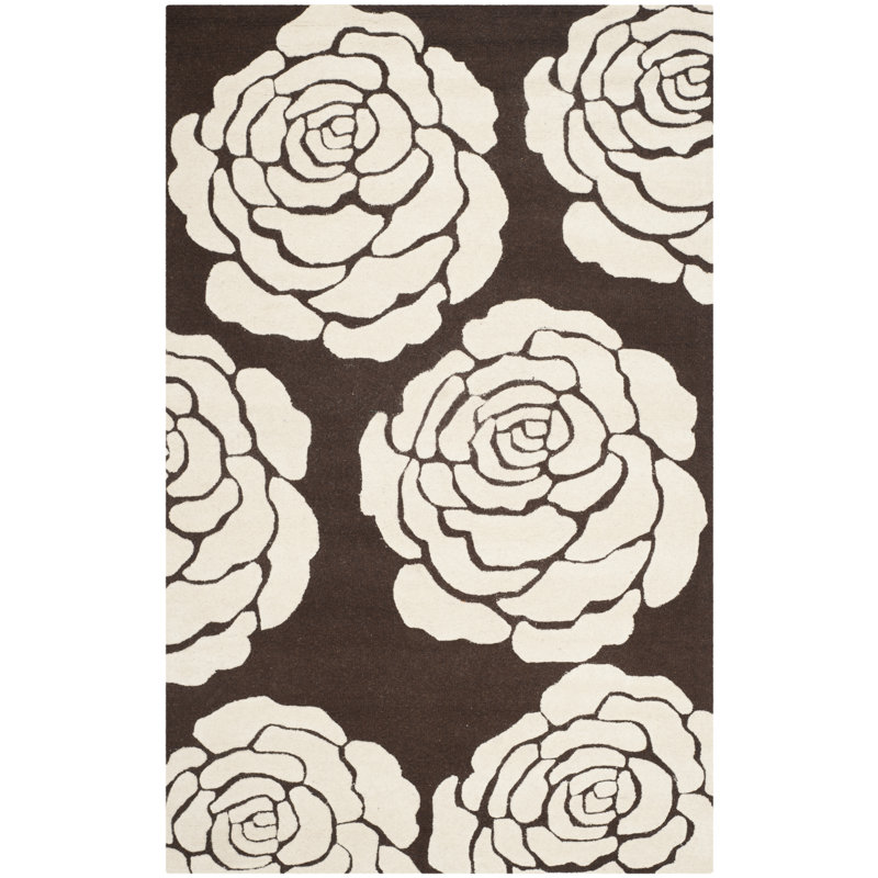 Cannen Hand Tufted Wool Floral Rug, Rectangle 6' x 9'