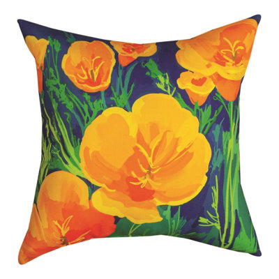 Manual Woodworkers & Weavers Poppies Climaweave Pillow 18 x 18 Inch Weather Resistant Indoor Outdoor Decorative Cushion Orange Blue