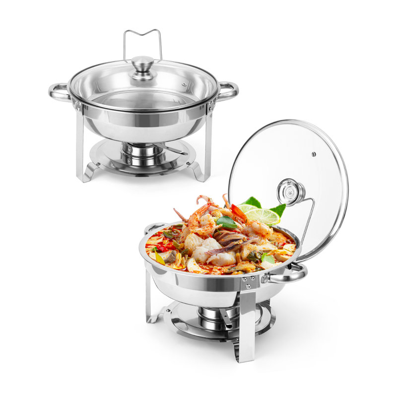 2 Pack 6QT Round Stainless Steel Chafing Dish Buffet Set, Food Warmers with Glass Lids, Includes Food & Water Pans, Ideal for Catering, Parties, Weddings & Restaurants