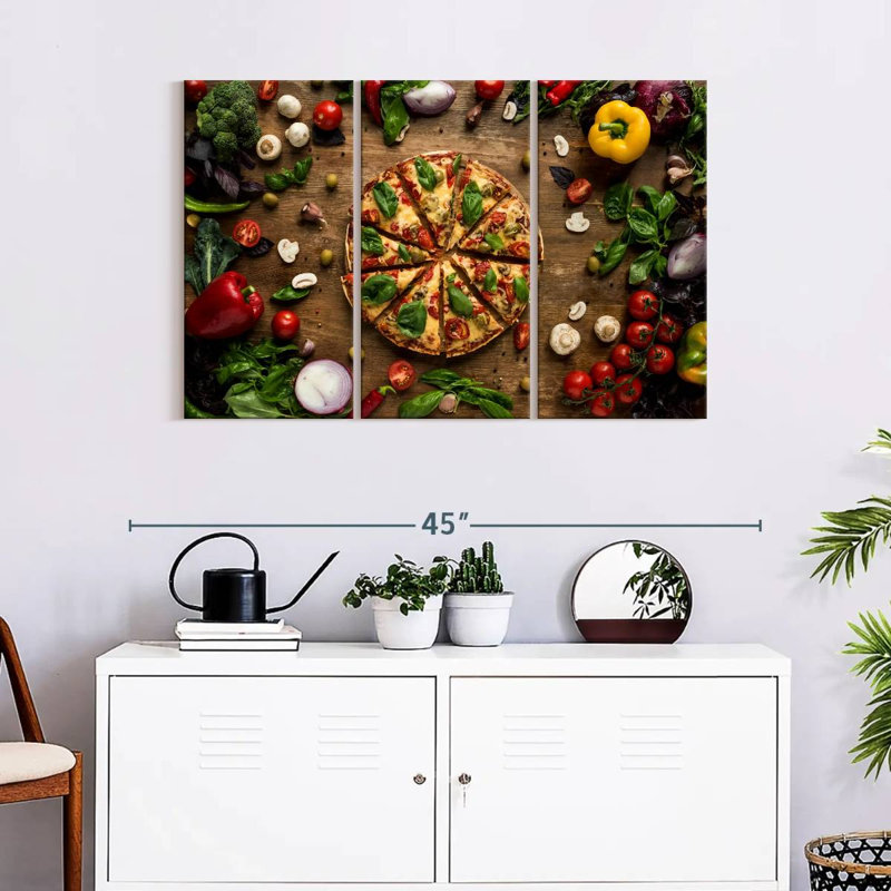 Ensemble de 3 tranches de pizza italienne sur toile italienne, H 42 po x l 65 po x P 1,25 po