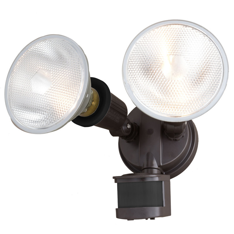 Outdoor Security 2 - Head Hardwired Dusk to Dawn Outdoor Security Flood Light with Motion Sensor and Timer, Brown