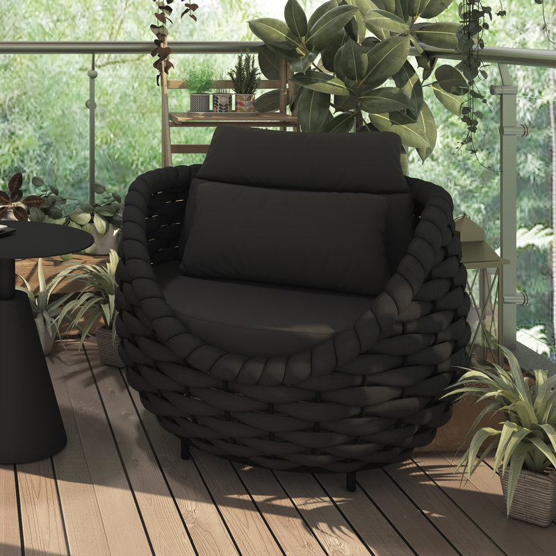 Pingel PVC-Coated Polyester Rope Aluminum Frame Outdoor Lounge Chair for Cabin Proch Deck Balcony Poolside Garden, Dark Gray