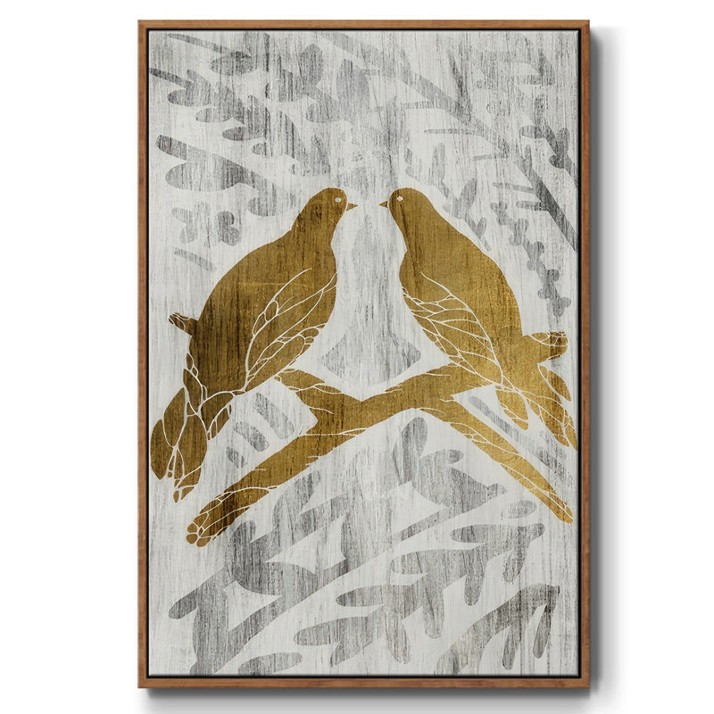 Deux tourterelles - feuille d'or, reproduction sur toile, Noyer, H 41 po x l 27 po x P 1,5 po