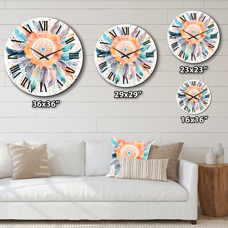 Pastel Turquoise Boho Dreamcatcher II Metal Wall Clock, Small
