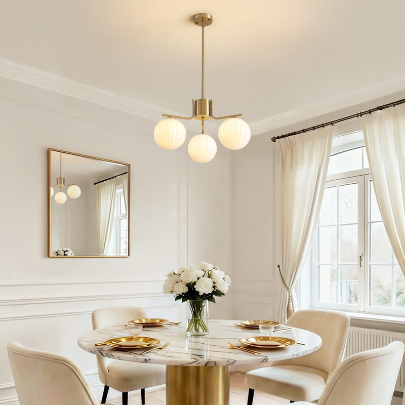 3-Light  Modern Dimmable Pendant Light With White Ribbed Glass