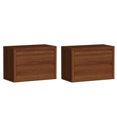 Ensemble de 2 tables de chevet avec station de recharge cachée, table de chevet étroite avec 2 prises de courant, ports USB et de type C, tiroir et tablette ouverte, table de bout à grain de bois pour les petits espaces de chambre à coucher (noyer brun, l 33 po)