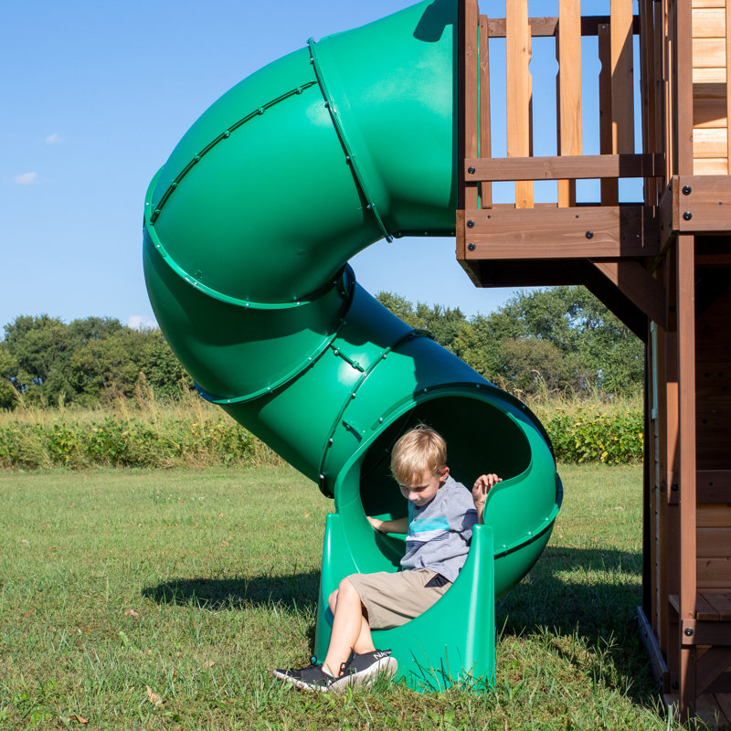 Cedar Cove Wooden Swing Set with Dual Slides and Clubhouse