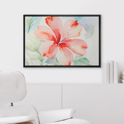Watercolor Hibiscus Flower - Modern Floral & Botanical Pictures Large Framed Canvas Print Wall Art
