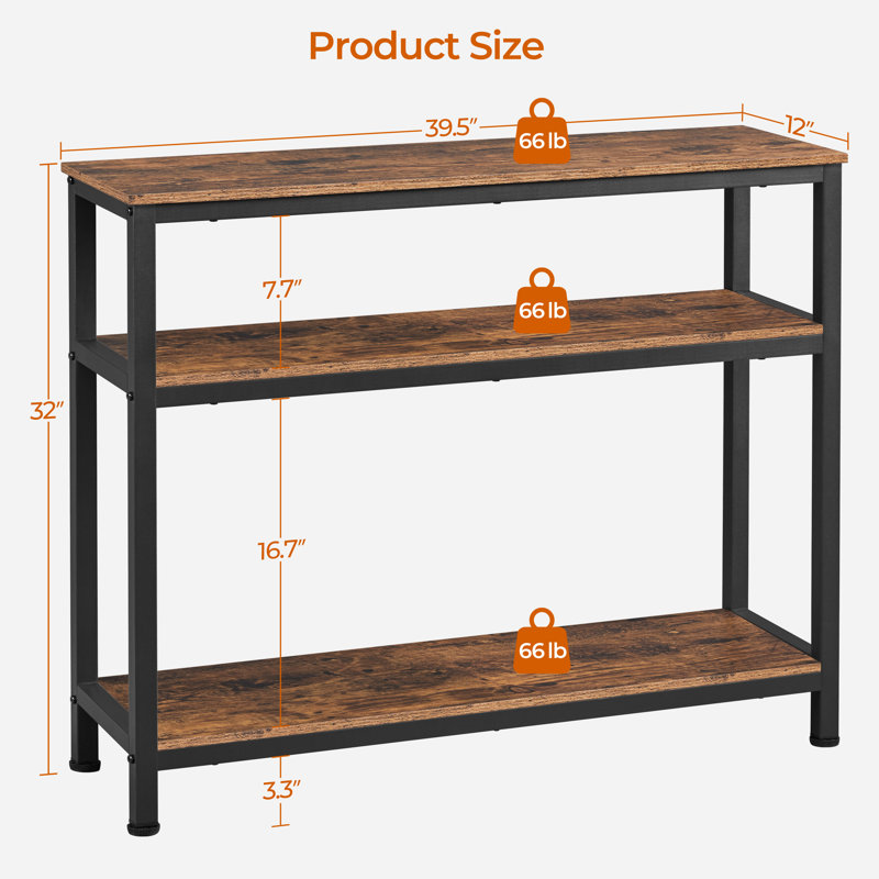 Lenoir 40''W 3-Layer Narrow Console Table, Rustic Brown