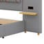 Lit plateforme tapissier avec deux prises, ports de chargement USB, deux coussins de chevet et tablettes de rangement-432939898-432939896