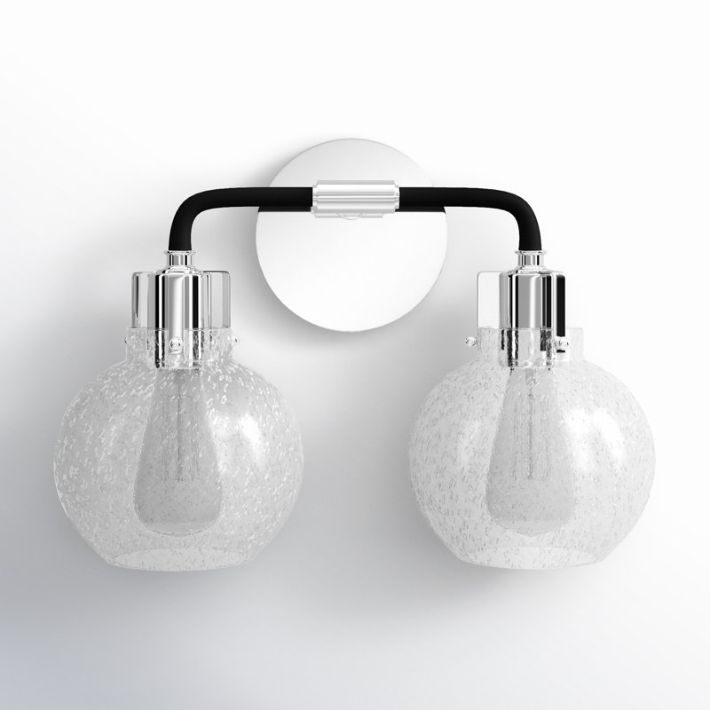 Byrne 2 Light Seeded Dimmable Vanity Light, Polished Nickel/Textured Black