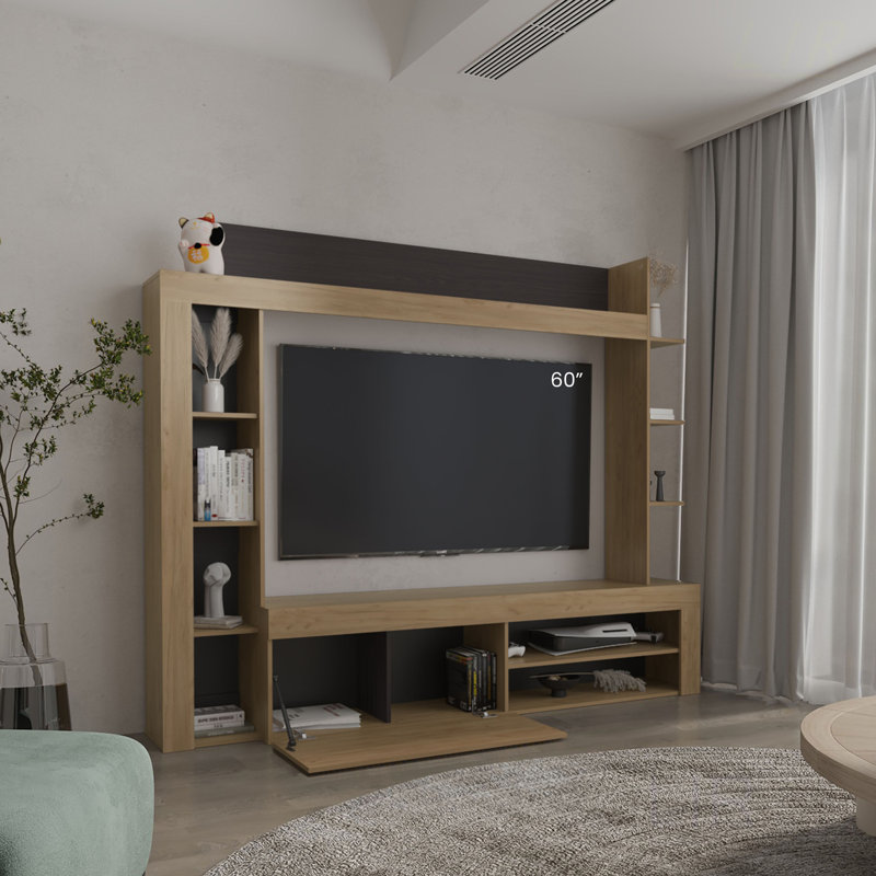 Meuble audio-vidéo et meuble télé Cecil avec tablettes ouvertes et compartiments de rangement