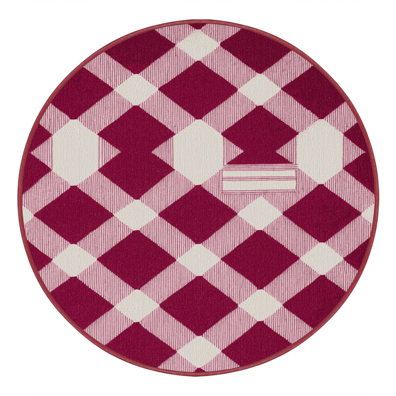 Machine Washable Checkered Red Area Rug, Round 8'
