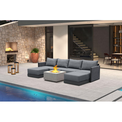 Patio Furniture Set 6 Pieces Patio Seating Sofas with Ottoman ,Aluminum Furniture Outdoor Couch Sectional Set with Cushions Patio Conversation Sets Gray