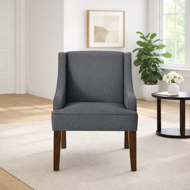 Fauteuil d'appoint rembourré l 24 po avec pieds en bois massif MCM, Gris foncé
