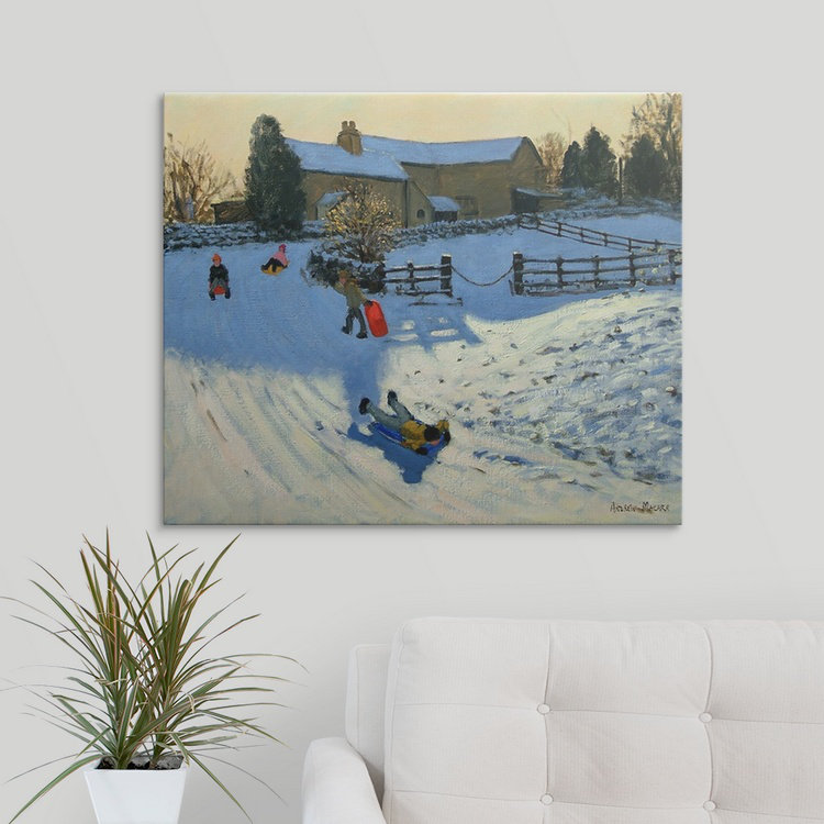 «Children Sledging Monyash Derbyshire» par Gonzalez, reproduction d'art, H 24 po x l 30 po x P 1,25 po, Toile