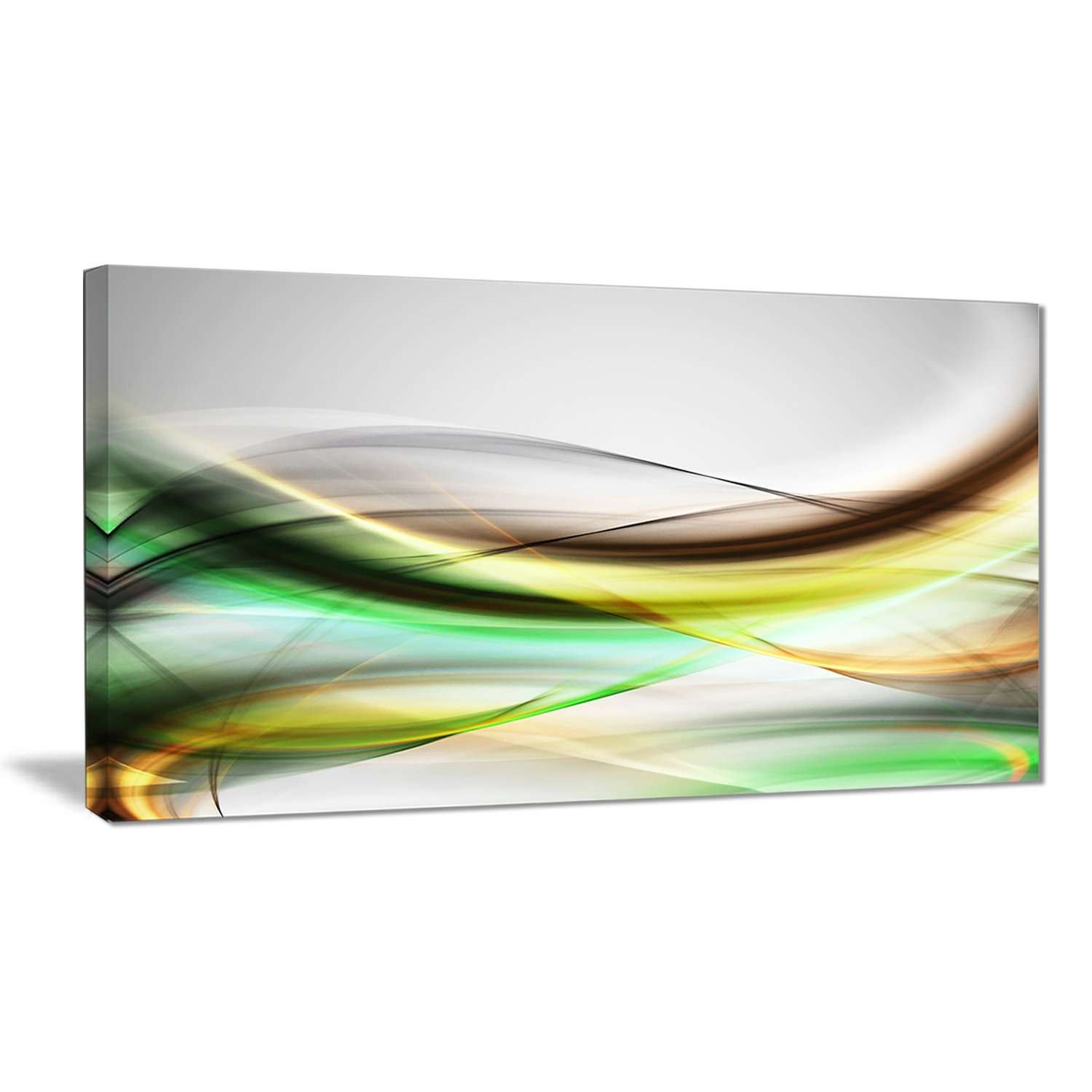 Design Art Abstract Green Yellow Waves - Wrapped Canvas Graphic Art ...