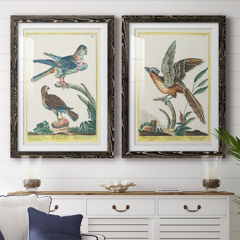«Pastel Birds III», reproduction encadrée de qualité supérieure - prête à être accrochée, H 27,5 po x l 75 po x P 1,5 po
