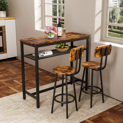 Bar Table, Equipped With 2 Bar Stools , With Backrest And Partition
