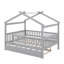 Full size wooden house bed with trundle-1443605070